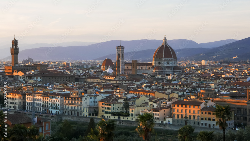 sunset view of the duomo in florence, italy