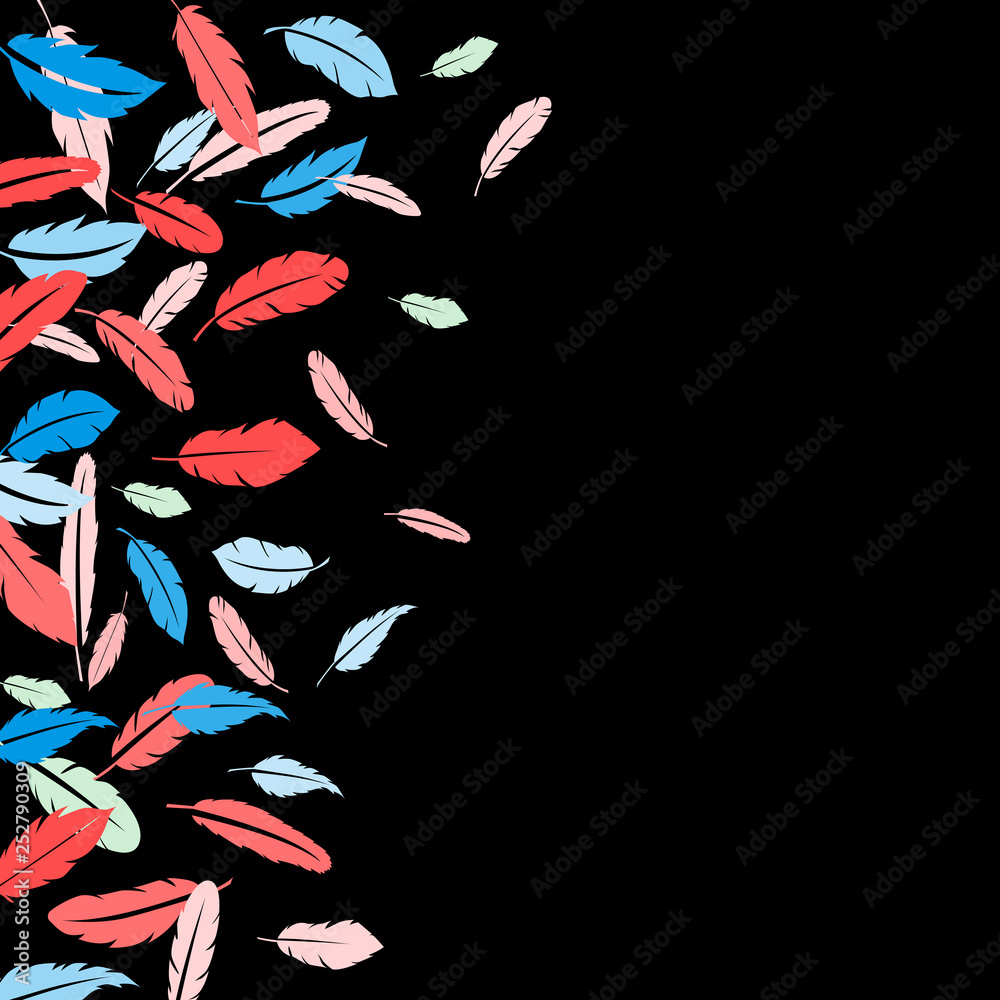 Feather background vector print. Flying feather elements vector design for card, banner.