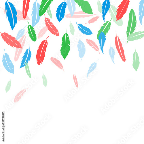 Feather background vector print. Flying feather elements vector design for card, banner.