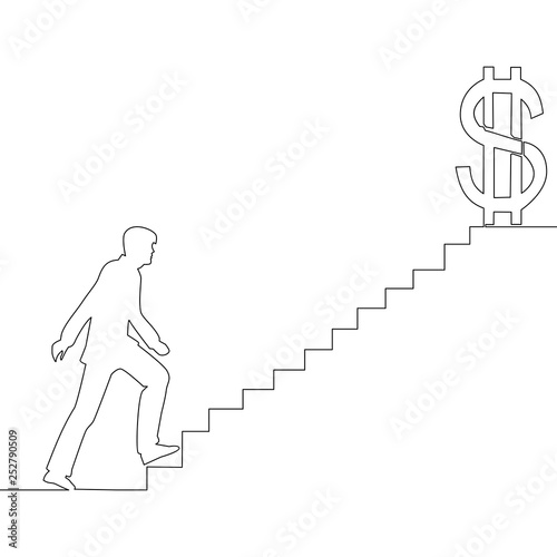 Continuous one line man on Stairs of success