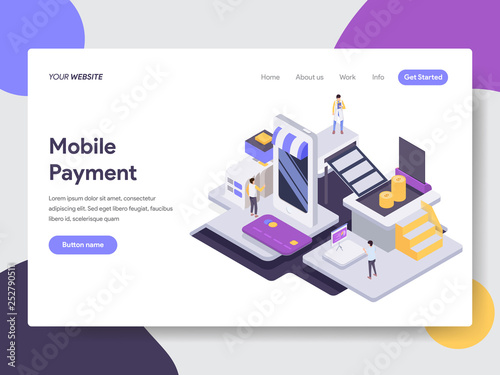 Landing page template of Mobile Payment Illustration Concept. Isometric flat design concept of web page design for website and mobile website.Vector illustration