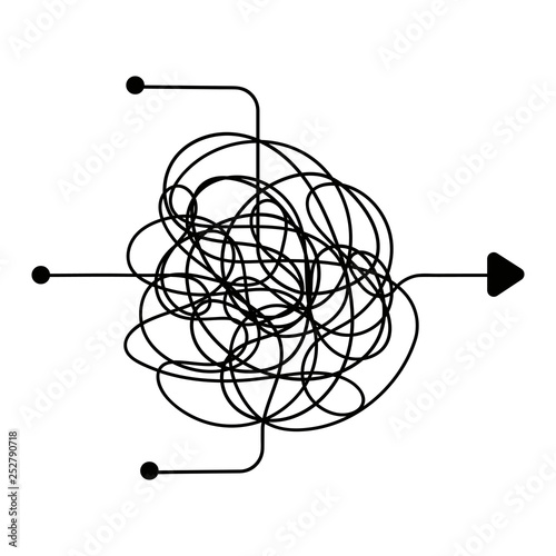 Confused process, chaos line symbol. Finding a way out, teamwork or brainstorming vector concept. Chaos confusion business complicated, chaotic confused illustration photo