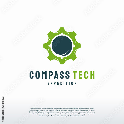 Compass Tech logo designs concept vector, Compass and Gear logo 