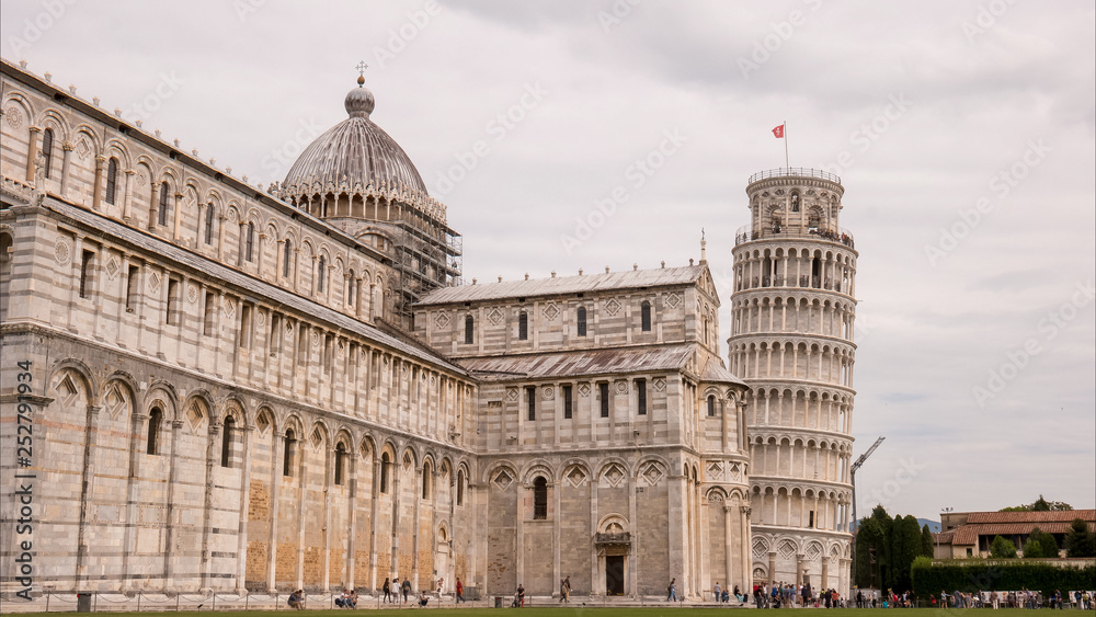 day time view of the duomo and famous leaning tower, pisa