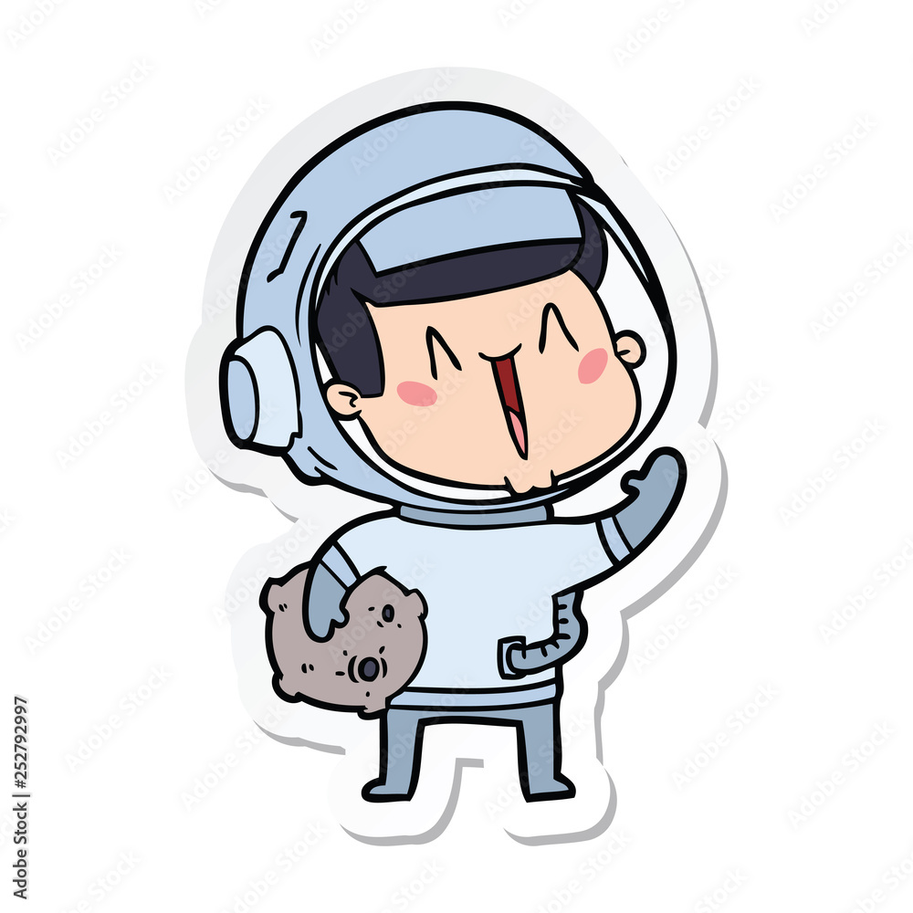 sticker of a happy cartoon astronaut with moon rock sticker of a happy cartoon astronaut with moon rock