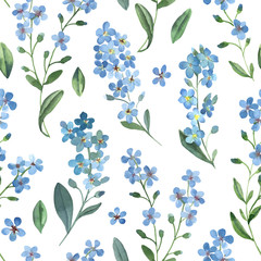 Deken met foto Bloemen patronen Blauwe vergeet-mij-nietjes witte achtergrond aquarel  © Kateryna
