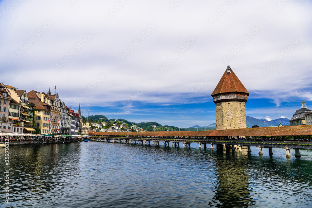 Chapel bridge in the center of Lucerne, Luzern,  Switzerland