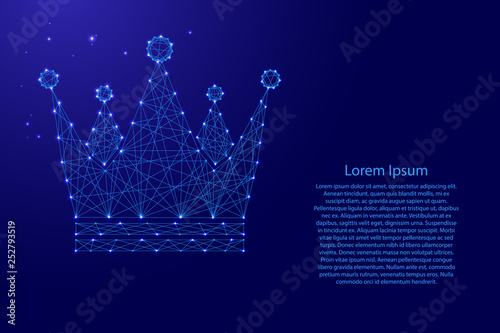 Crown Royal Imperial icon schematic from futuristic polygonal blue lines and glowing stars for banner, poster, greeting card. Vector illustration.
