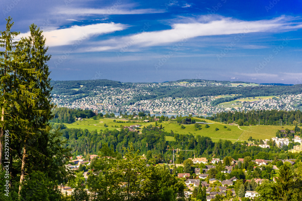 Houses and forests with meadows, Langnau am Albis, Horgen, Zurich, Switzerland