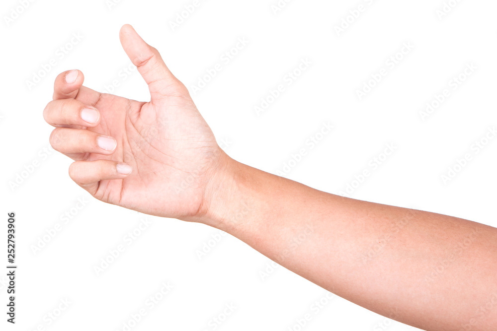 Male Caucasian hand gestures isolated over the white background. GRAB HAND. Male Caucasian hand gestures isolated over the white background. GRAB HAND.