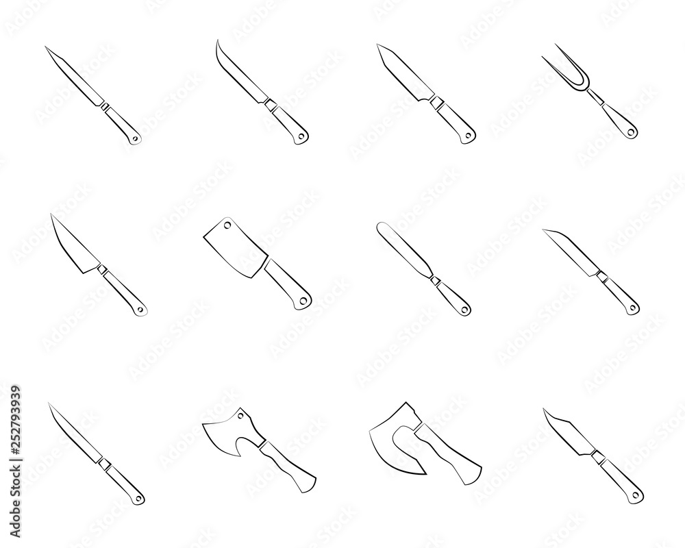 Set of vector icon knifes. Outline design Set of vector icon knifes. Outline design