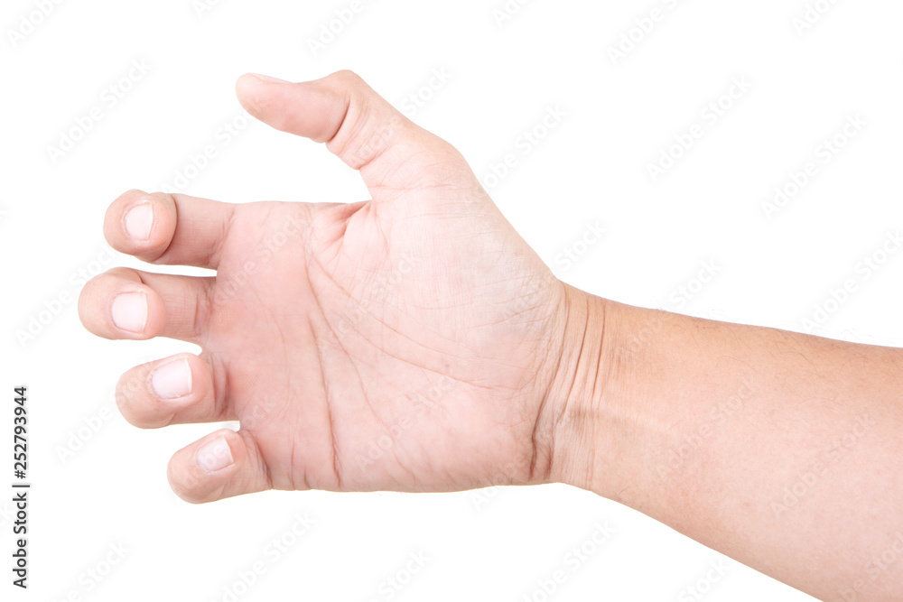 Male Caucasian hand gestures isolated over the white background. GRAB HAND. Male Caucasian hand gestures isolated over the white background. GRAB HAND.