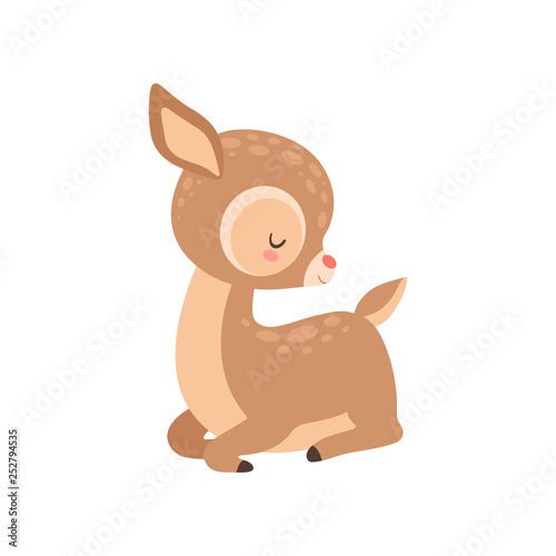 Cute Baby Deer Sleeping, Adorable Forest Fawn Animal Vector Illustration