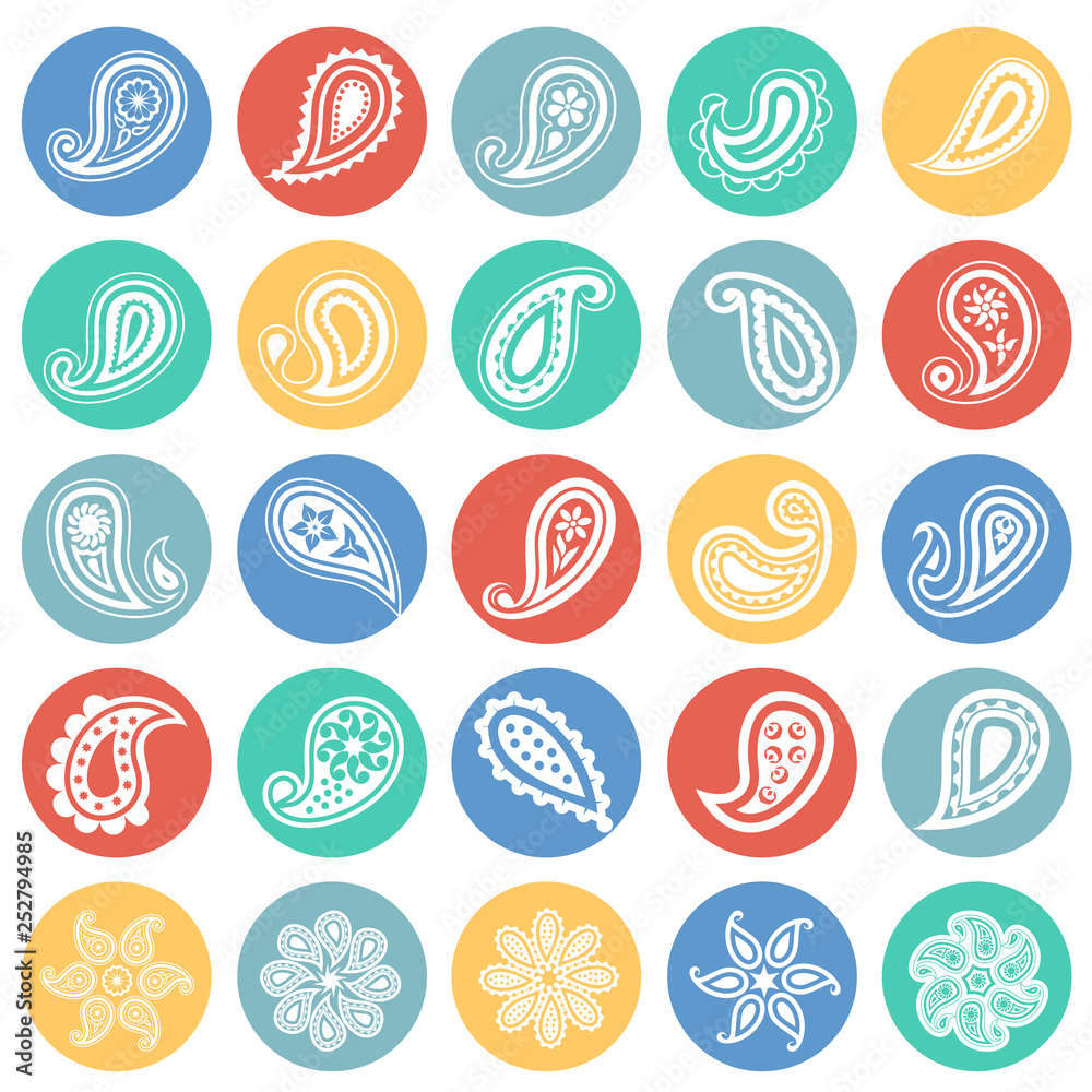 Buta icons set on color circles white background for graphic and web ...