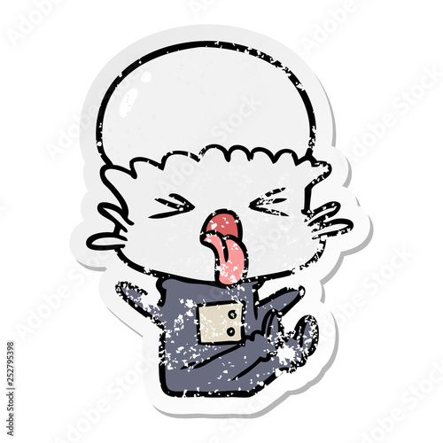 distressed sticker of a disgusted cartoon alien
