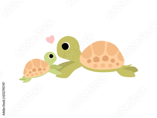 Mother Tortoise and Its Baby, Cute Turtles Family Vector Illustration