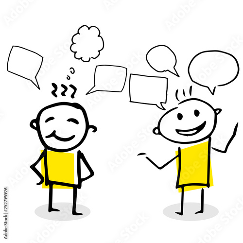 Free hand vector illustration of two stick figures talking.
