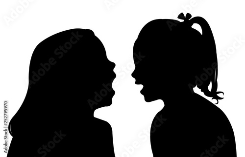 two girsl making chat, silhouette vector photo