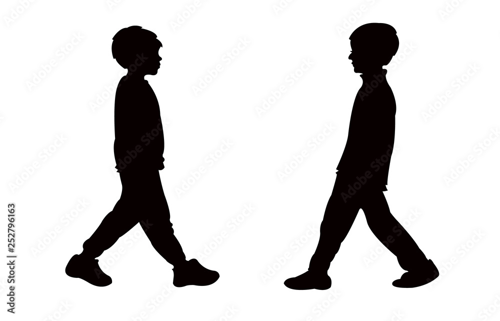 boys walking, silhouette vector