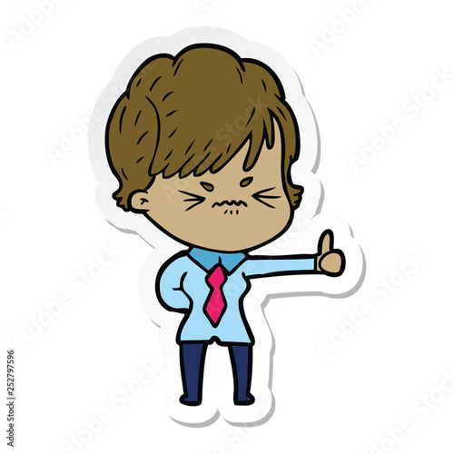 sticker of a cartoon frustrated woman