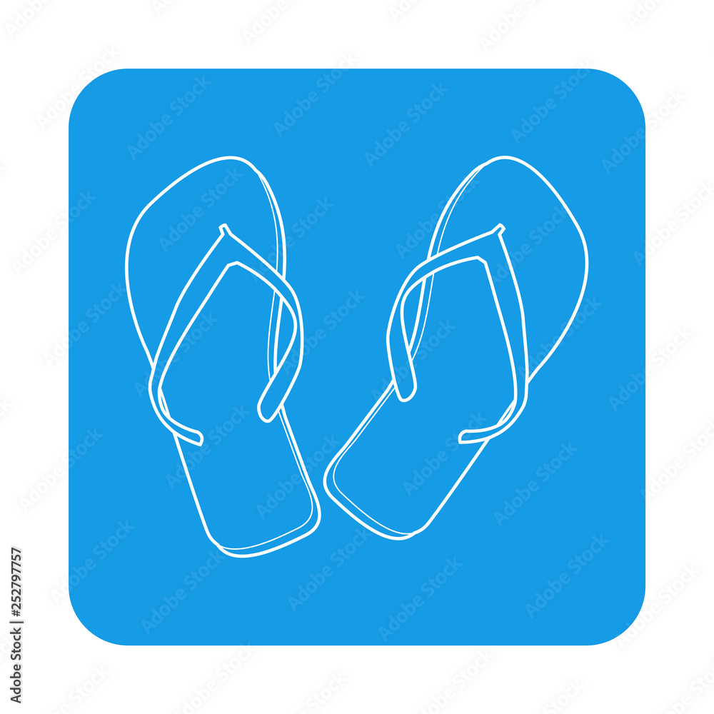 Icono plano lineal chanclas en cuadrado color azul