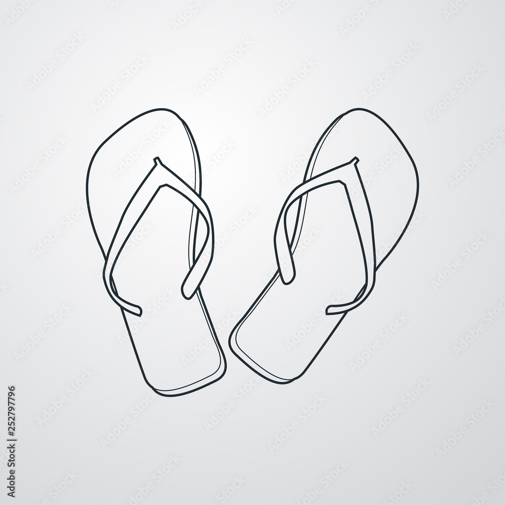 Icono plano lineal chanclas en fondo gris Icono plano lineal chanclas en fondo gris