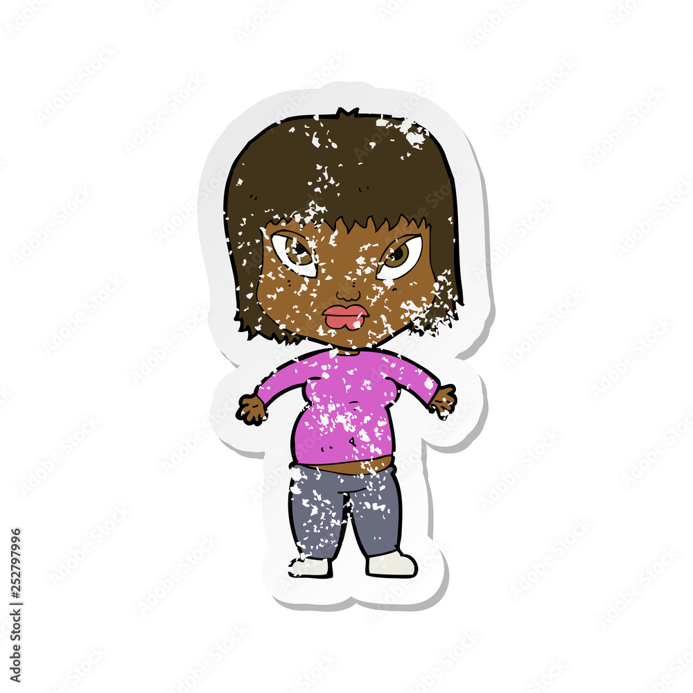 retro distressed sticker of a cartoon overweight woman retro distressed sticker of a cartoon overweight woman