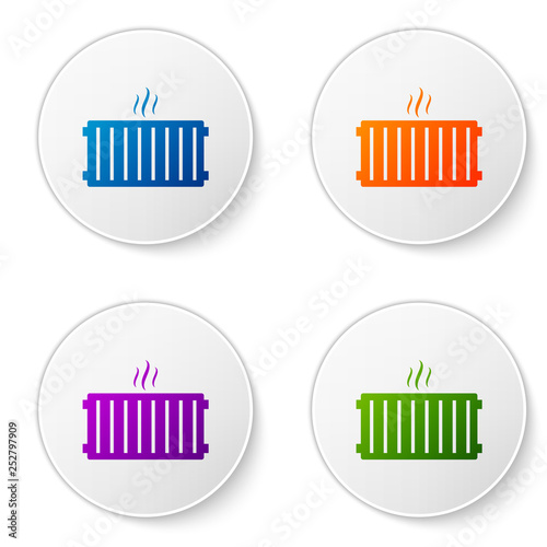 Color Heating radiator icon isolated on white background. Set color icon in circle buttons. Vector Illustration