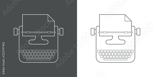 Icono plano lineal máquina de escribir en gris y blanco