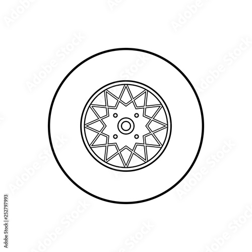 Icono plano lineal neumático de coche vintage en color negro