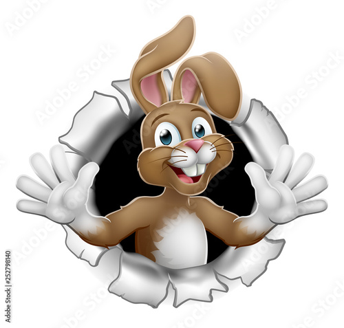 Easter bunny rabbit cartoon character breaking through the background