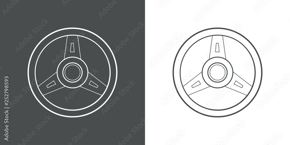 Icono plano lineal volante de coche en gris y blanco Icono plano lineal volante de coche en gris y blanco