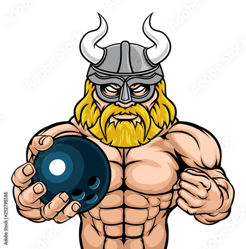A Viking warrior gladiator bowling sports mascot