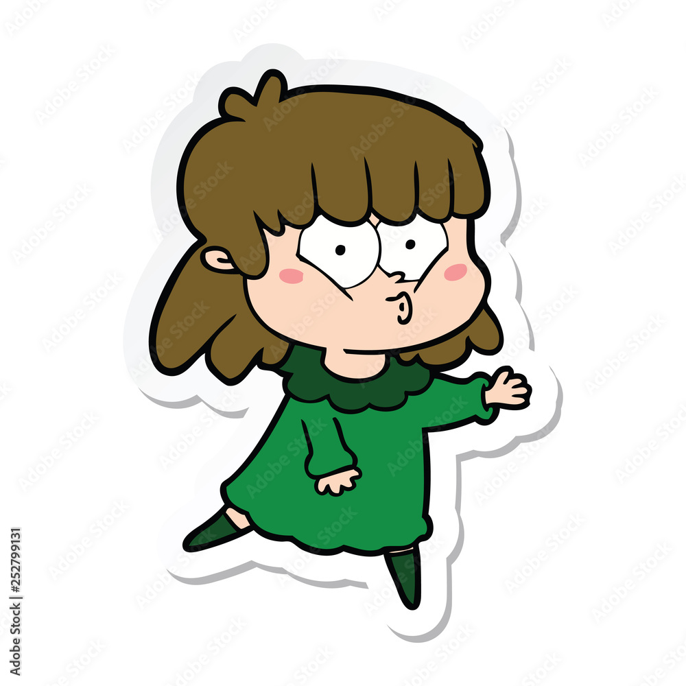 sticker of a cartoon whistling girl