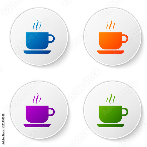 Color Coffee cup icon isolated on white background. Tea cup. Hot drink coffee. Set color icon in circle buttons. Vector Illustration