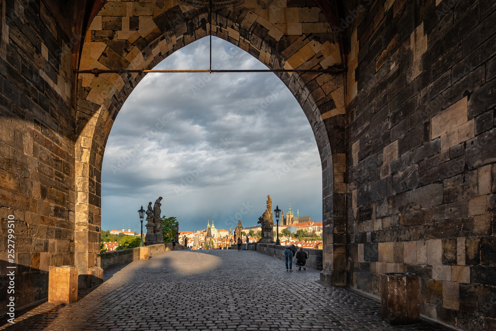 Fototapeta premium The Charles bridge and the river Vltava Prague Czech republic