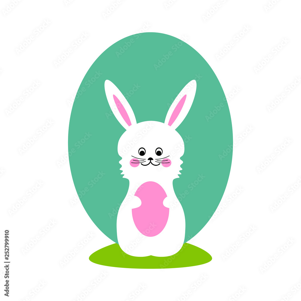 Fototapeta premium Color illustration. Easter Bunny with egg in his paws.