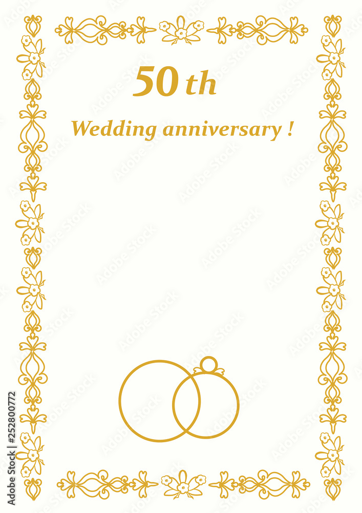 50th wedding anniversary card for greetings and writing text vector  illustration. Golden Anniversary celebrate  invitation card  white background. Wedding elements Invitation card. Stock Illustration |  Adobe Stock