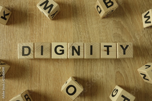 Valokuva Dignity word from wooden blocks on desk