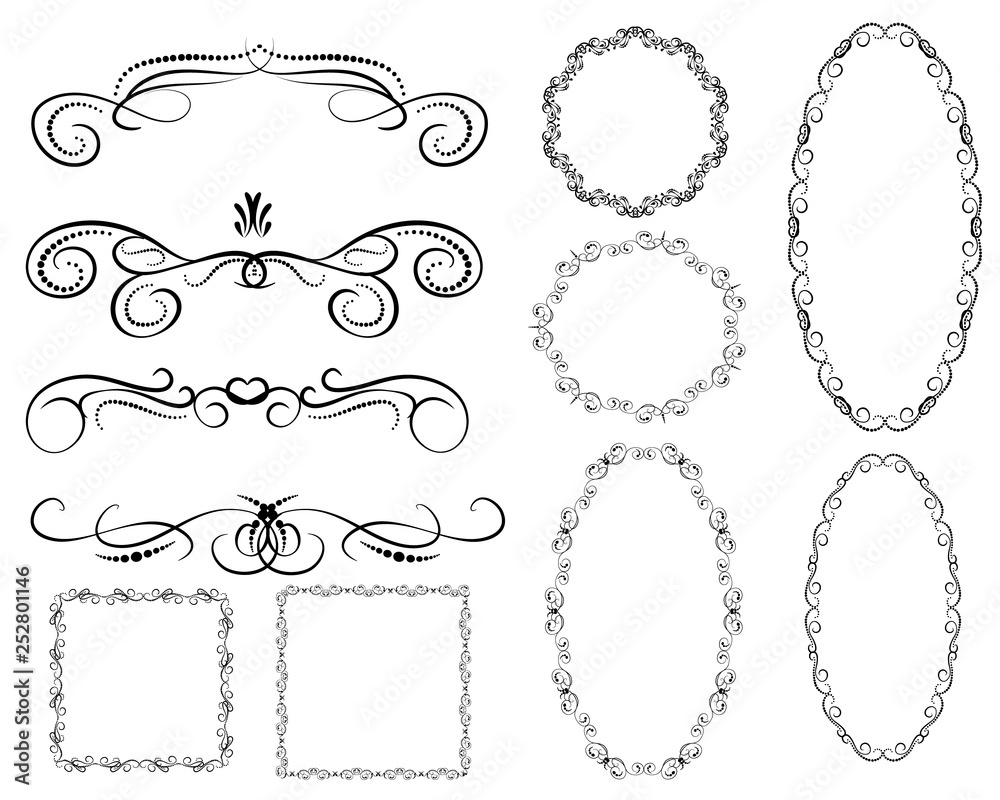 Fototapeta premium Set of dborders, framesecorative florish dividers, 