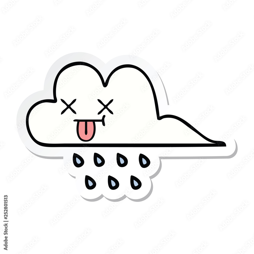 sticker of a cute cartoon rain cloud