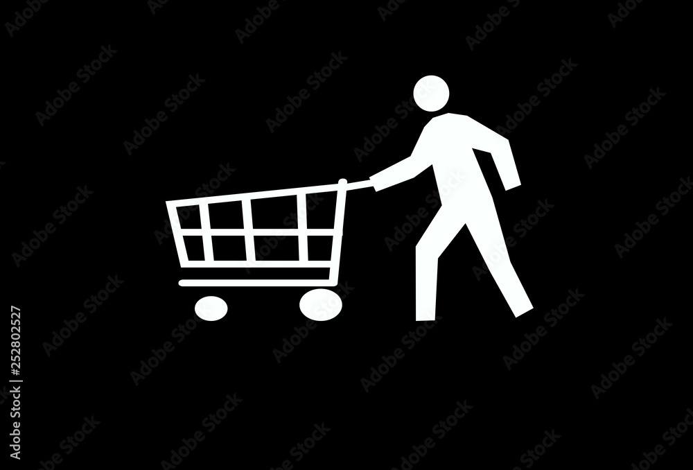 silhouette of a man with shopping cart on black background silhouette of a man with shopping cart on black background