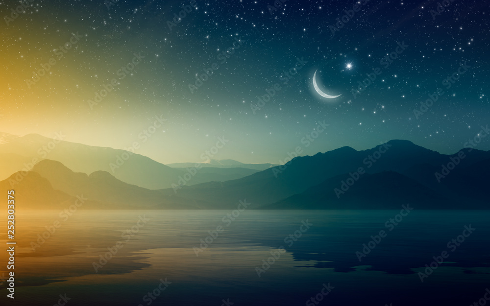 Ramadan Kareem background with crescent and stars