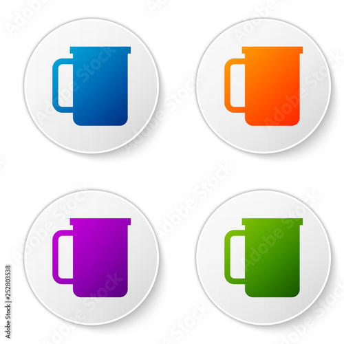 Color Coffee cup flat icon isolated on white background. Tea cup. Hot drink coffee. Set color icon in circle buttons. Vector Illustration