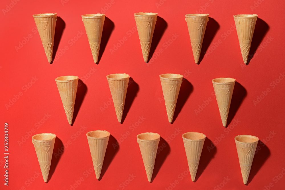Delicious waffle cones on color background Delicious waffle cones on color background