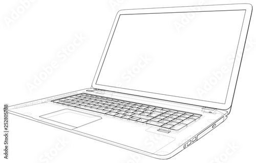 Laptop. outline computer. Vector illustration Illustration of 3d