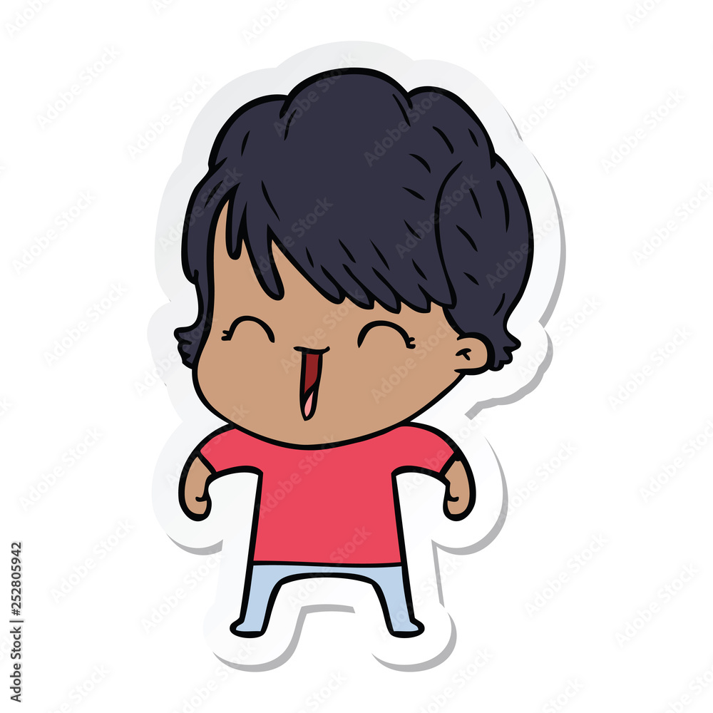sticker of a cartoon laughing woman sticker of a cartoon laughing woman