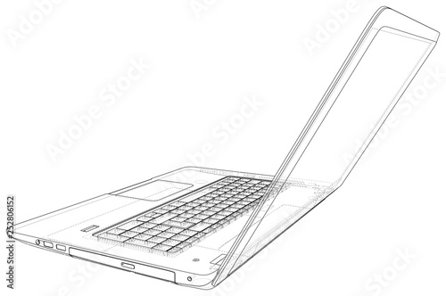 Vector outline of laptop computer. Created illustration of 3d