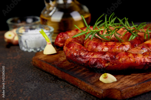 Grilled or Roasted spiral pork sausages with rosemary