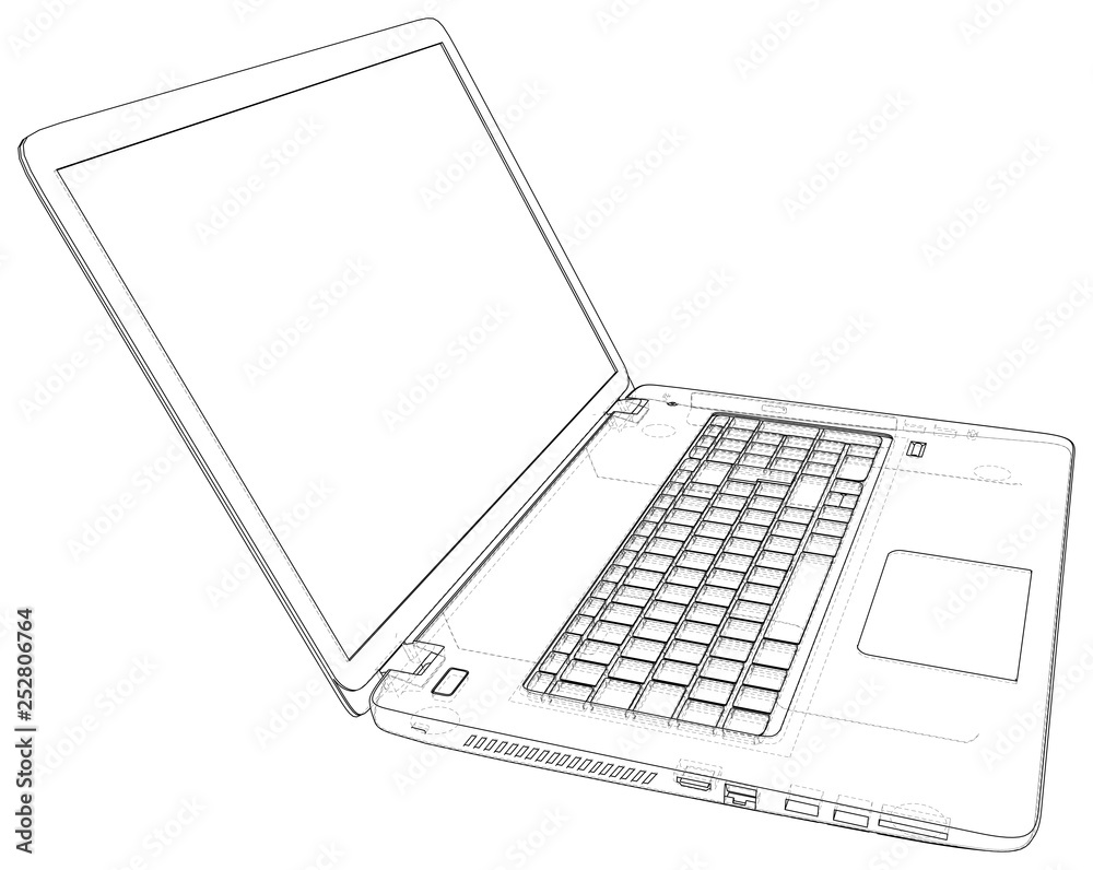 Laptop sketch. Vector created of 3d. Wire-frame line style. Laptop sketch. Vector created of 3d. Wire-frame line style.
